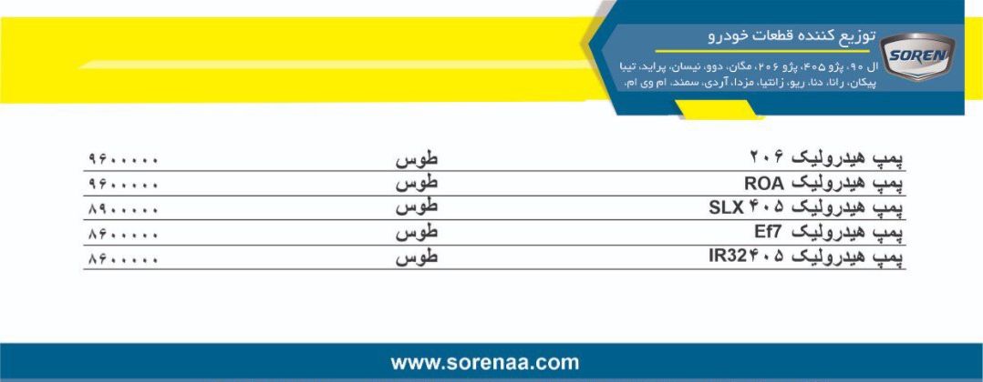 موجودی پمپ های هیدرولیک برند پیروز(