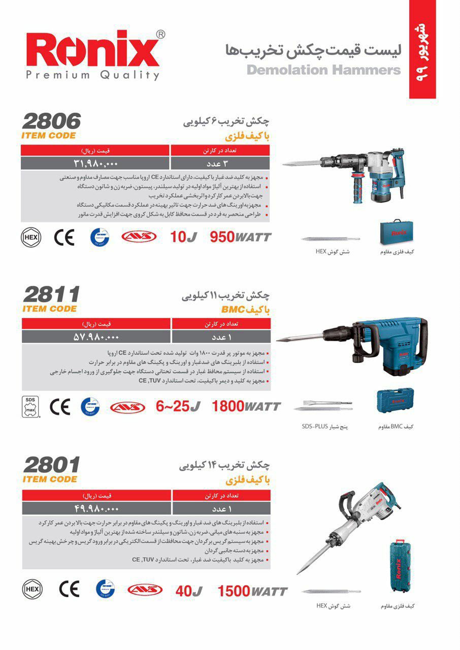 لیست جدید محصولات رونیکس شهریور ۹۹