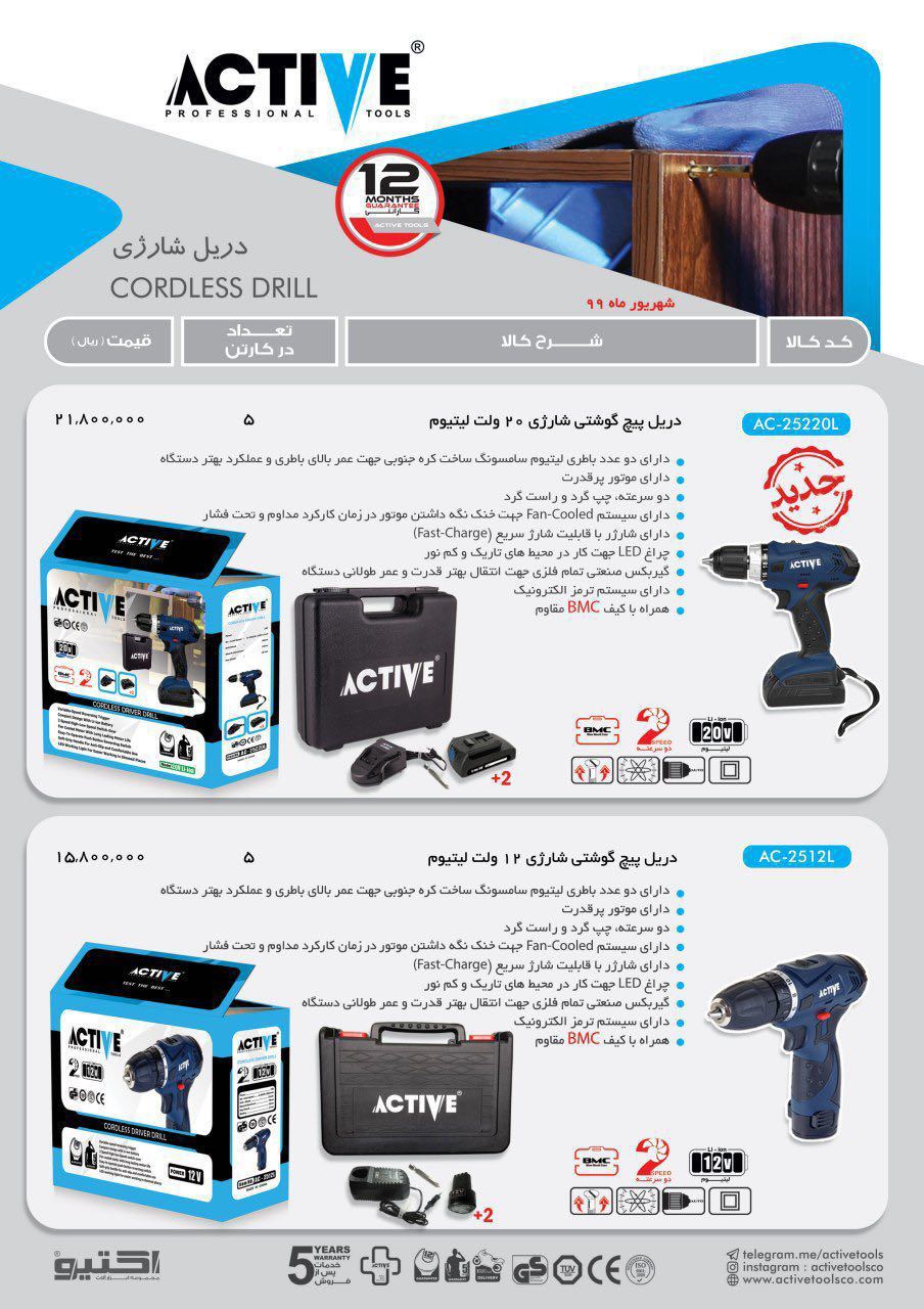 دریل پیچ گوشتی شارژی اکتیو قیمت 