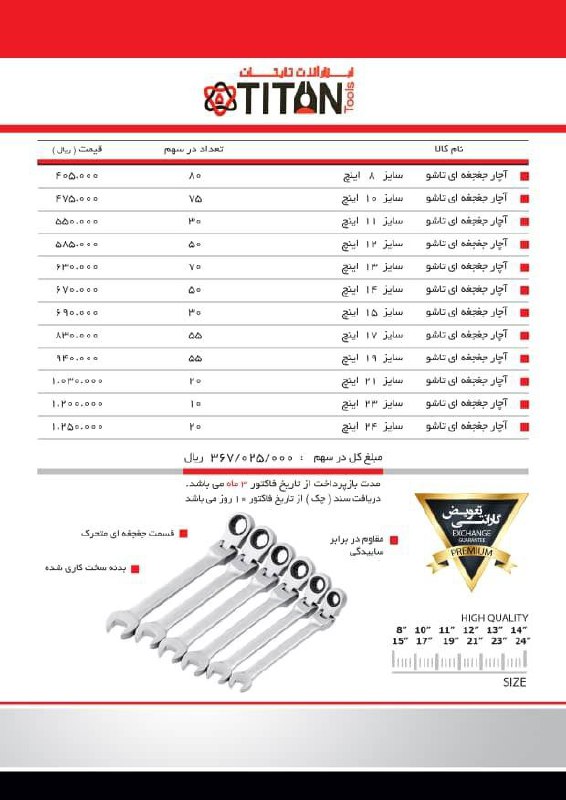  لیست قیمت آچار تاشو تیتان? hufer_