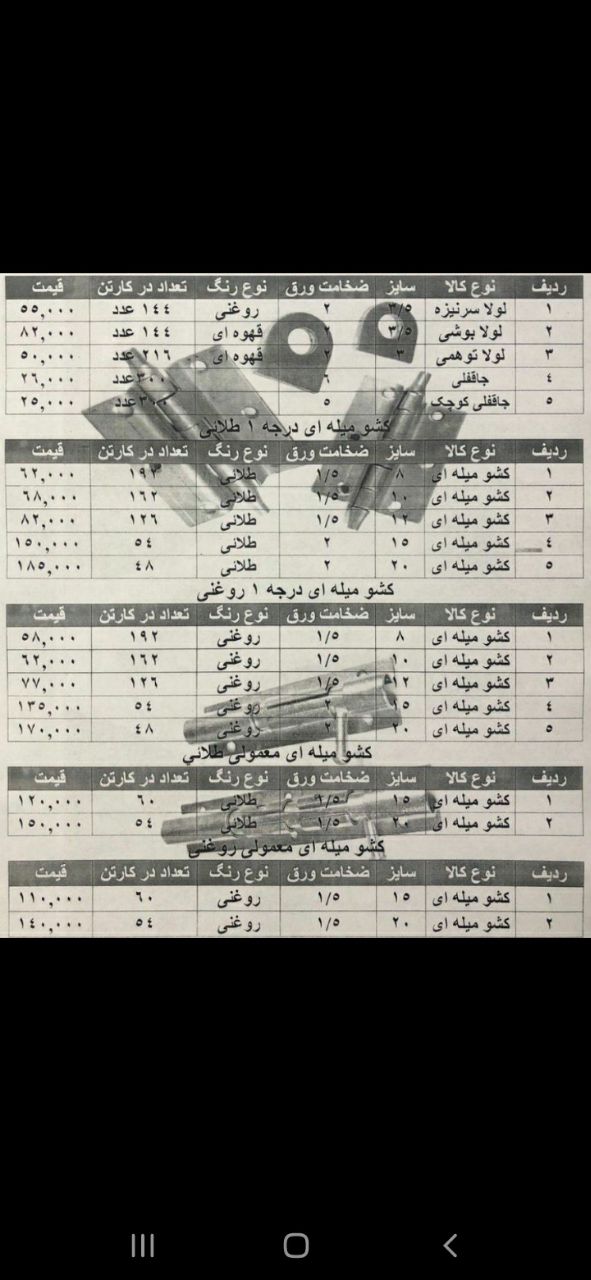 لیست قیمت جاقفلی کشو میله ایلول