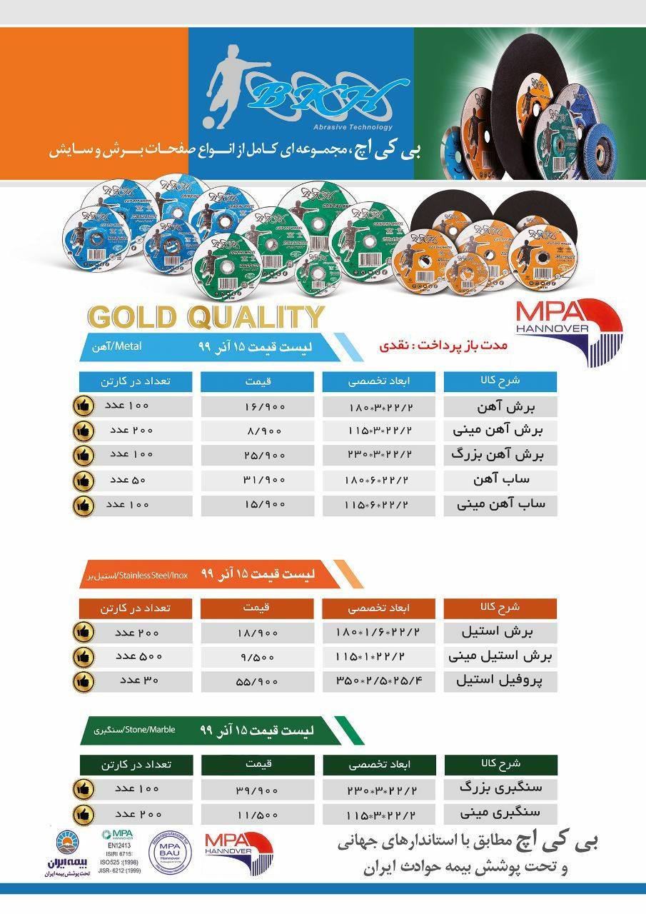 لیست قیمت محصولات BKH آدرس کانال 