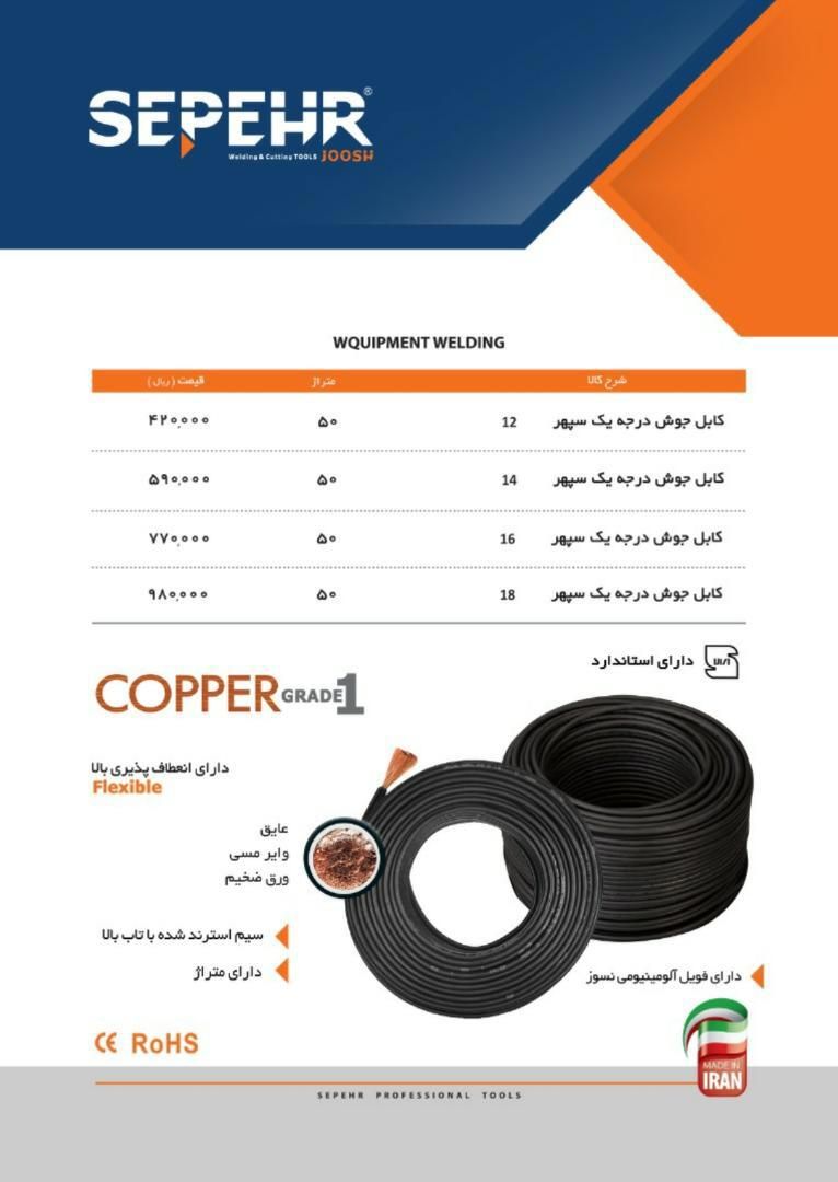  کابل جوش سپهر در سه کیفیت متفاوت