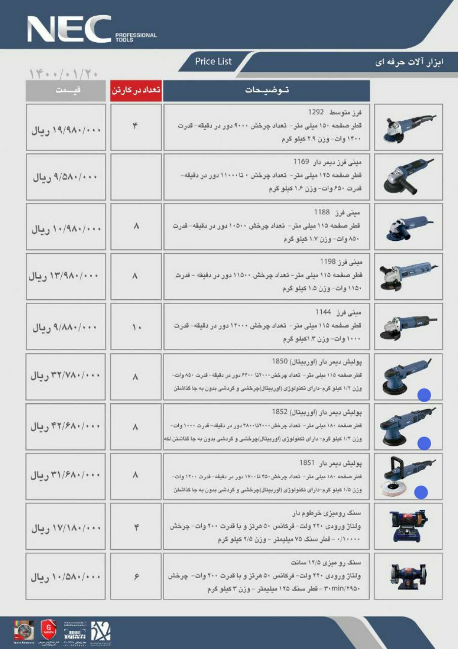 لیست قیمت پولیش های NEC" مهر ابزار