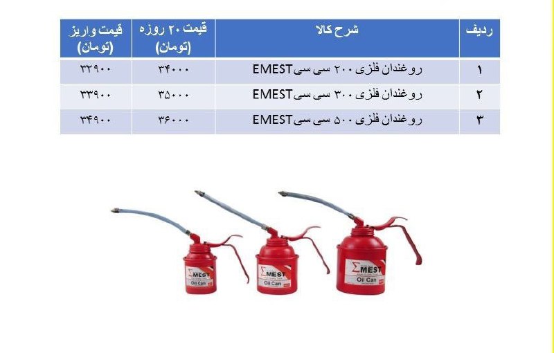 لیست قیمت روغندان های EMESTظرفیت 