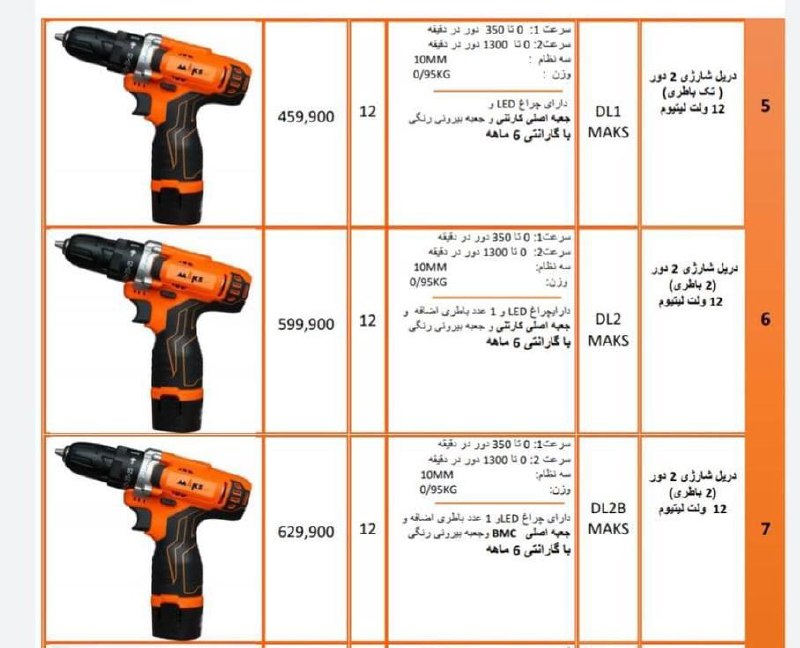 دریل شارژی مکسبا قیمت های باور نک
