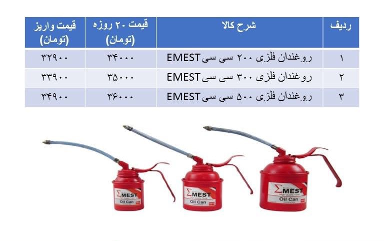 لیست قیمت روغندان های EMESTظرفیت 