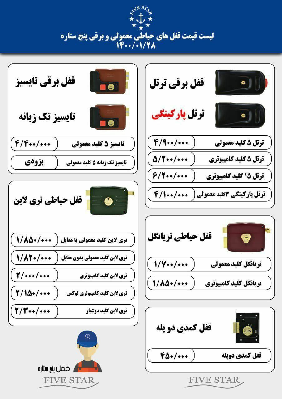 لیست قیمت محصولات پنج ستاره 