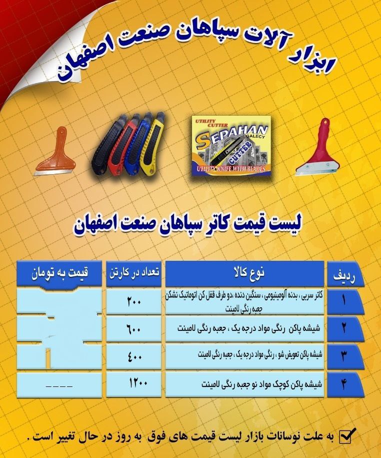 کلیه محصولات سپاهان صنعت موجودی انب