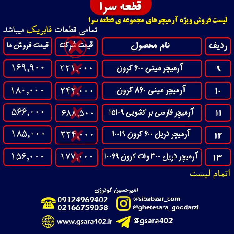 لیست فروش ویژه ی انواع قطعات کرونا