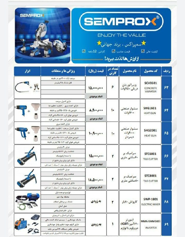 #سمپراکسلیست ابزار برقی سمپراکس ب