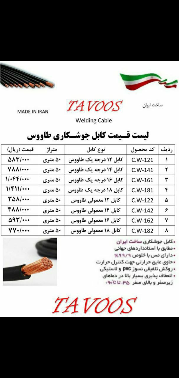 کابل جوش طاووس با درصد تخفیف همکار