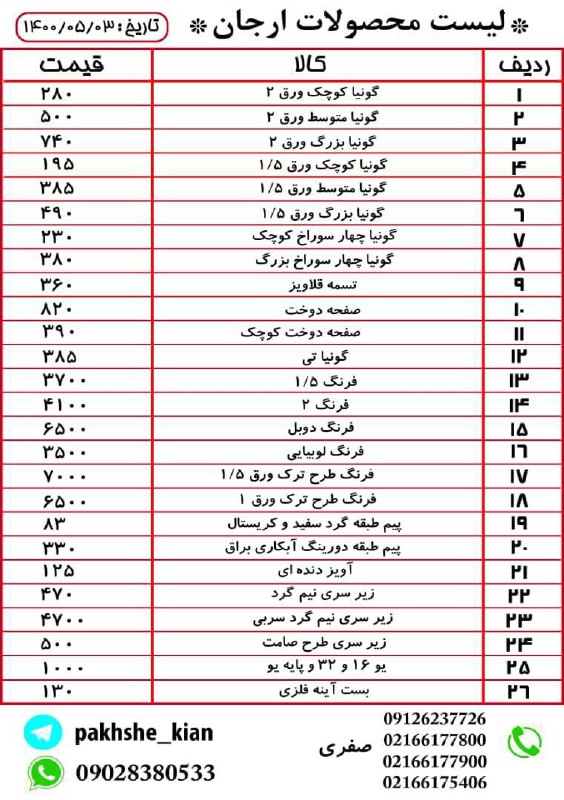 پخش یراق آلات کیانلیست قیمت گونیا