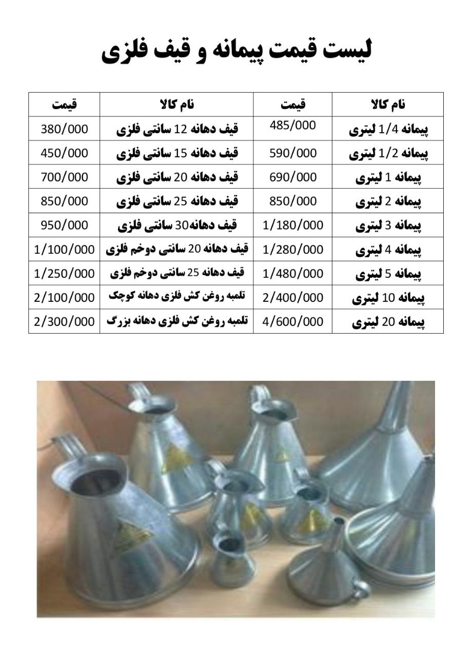 فروش پیمانه و قیف های فلزیابزار شر