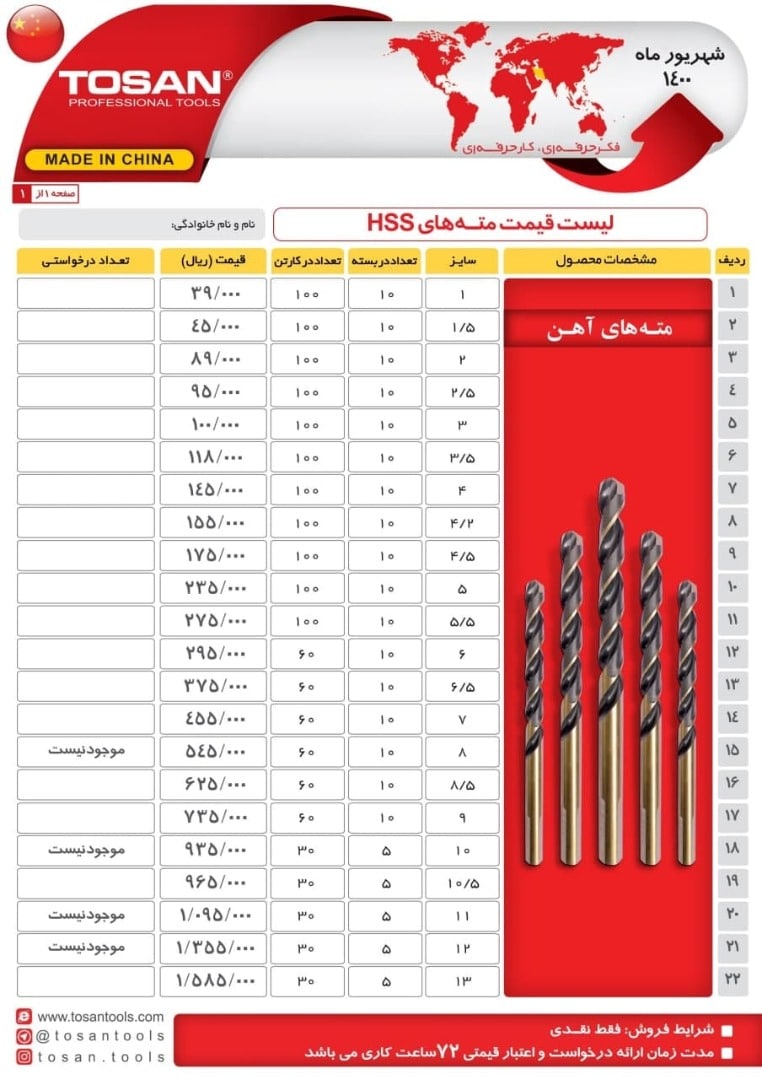 مته های اهنHSS قیمت:؟ریال 