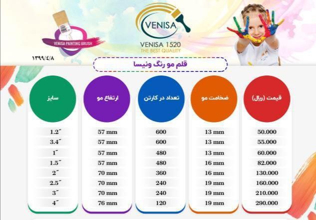 قلم مو رنگ ونیسا با ابعاد مختلف و ت