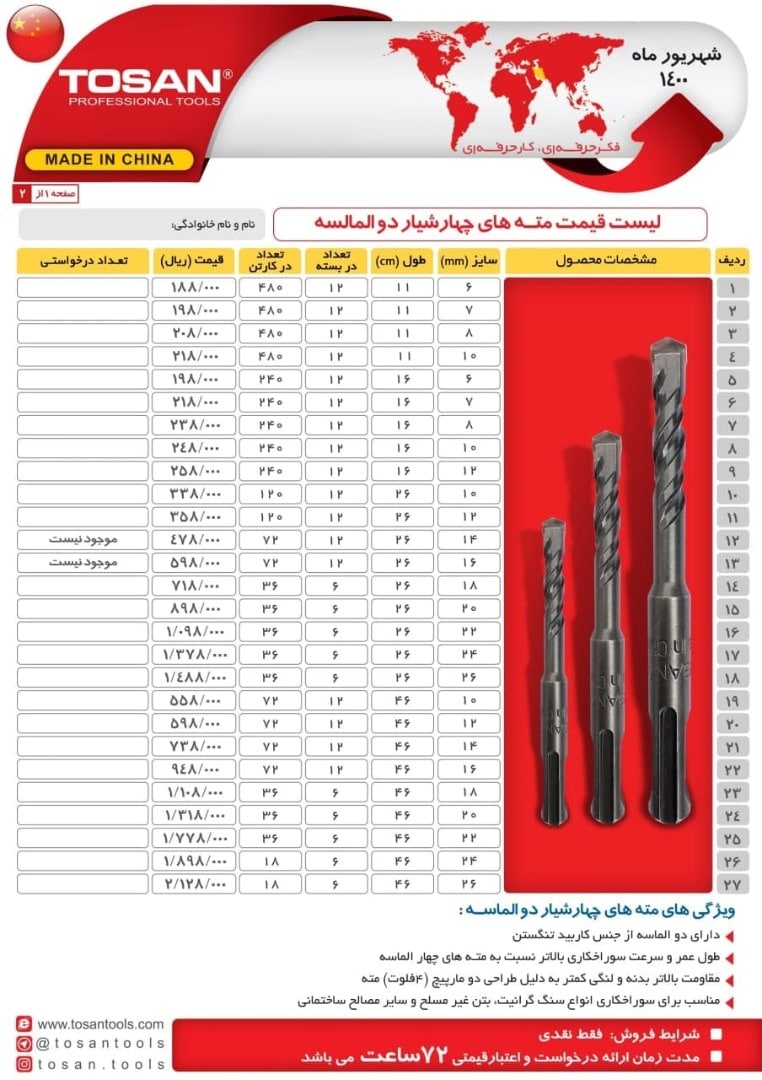 مته چهار شیار دو الماسهدو الماسه ا