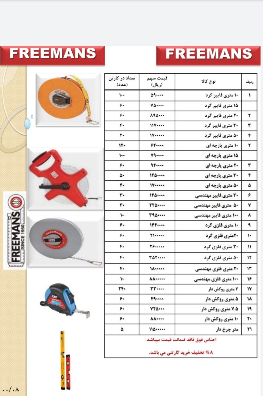 متر های پارچه ای فریمنسلیست قیمت م