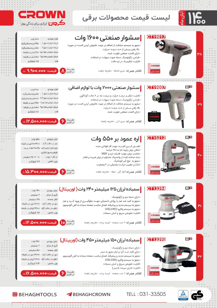 قیمت محصولات برقی کرون/آبان 1400