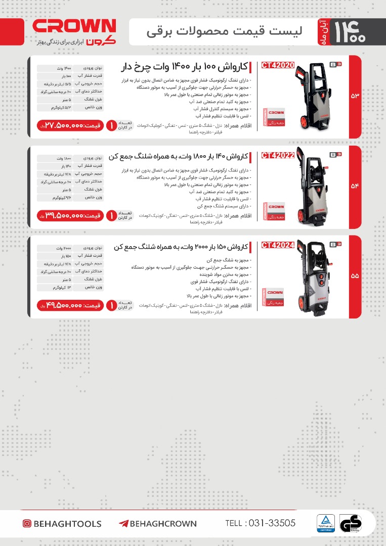 قیمت محصولات برقی کرون / آبان 1400