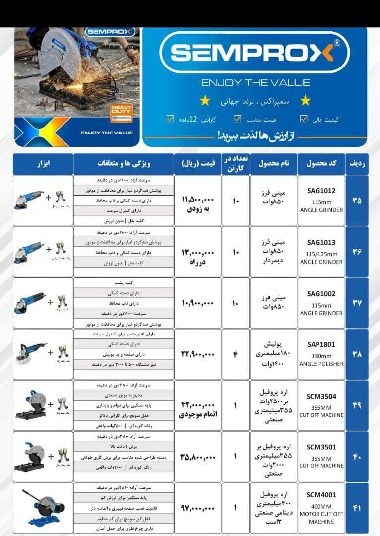 لیست محصولات سمپراکس ???????شمارهای