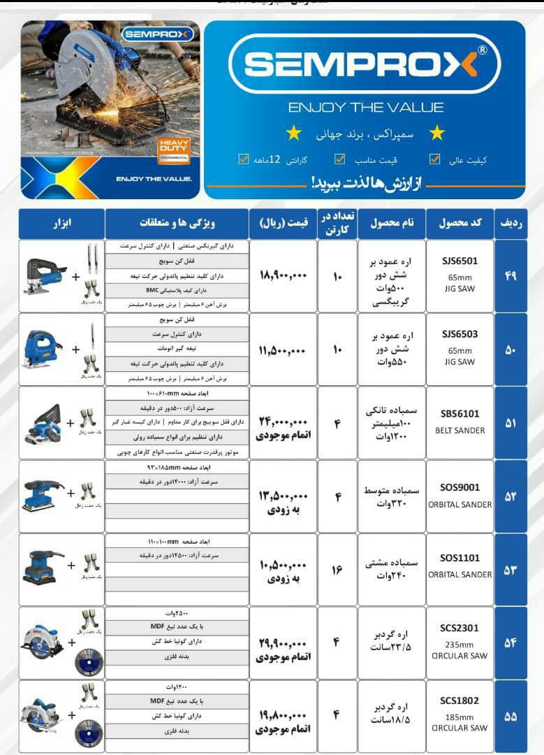 لیست محصولات سمپراکس ?????شمارهای ت