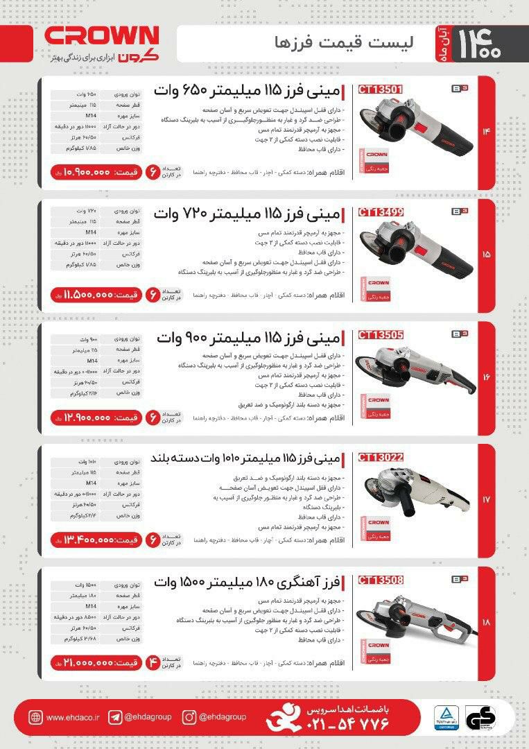 صنعت تهران لیست قیمت فروش ابزار