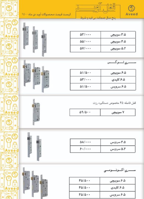 لیست قیمت محصولات شرکت اوید خرید 
