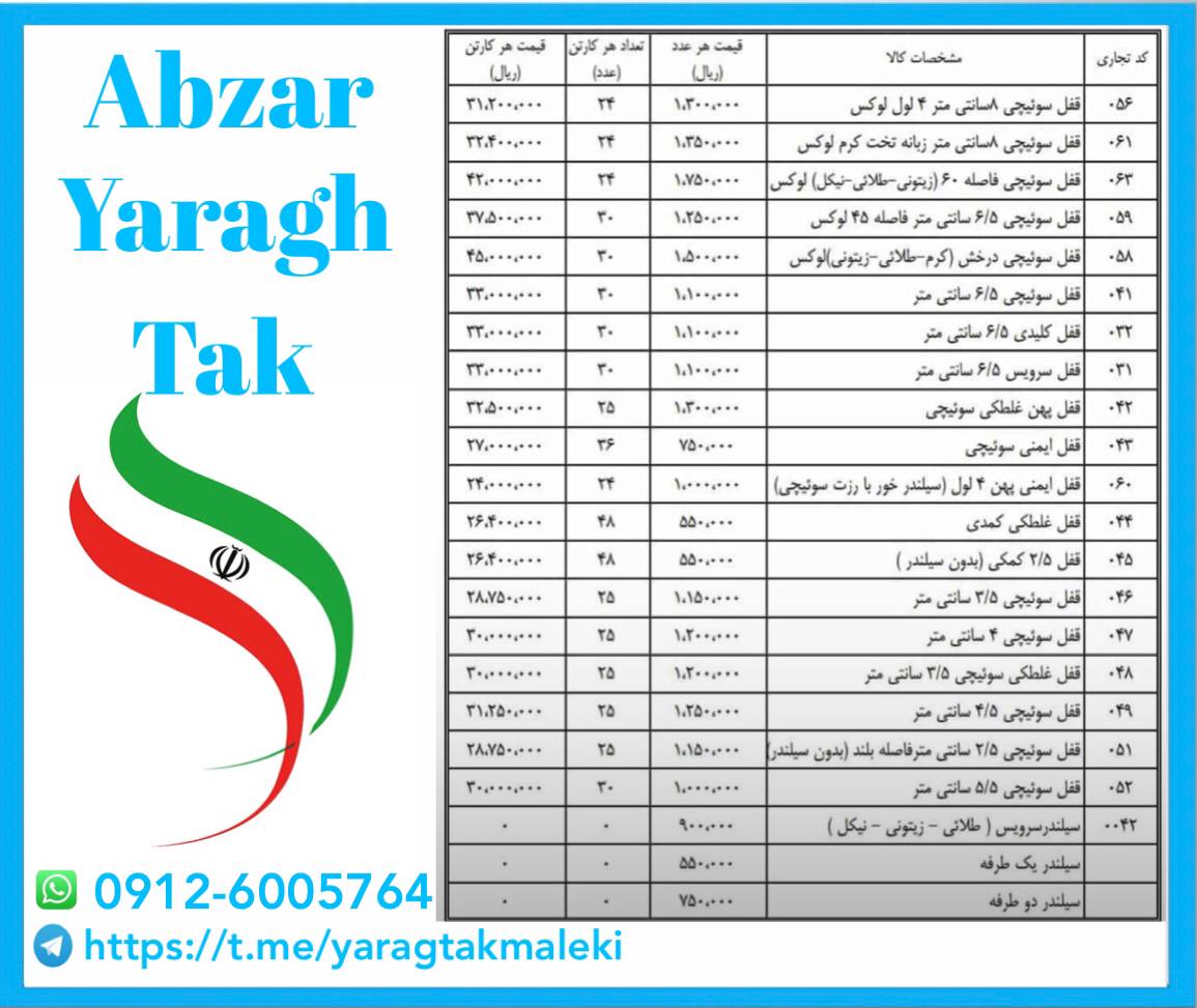 لیست قیمت قفل های درب چوبی و آهنی د