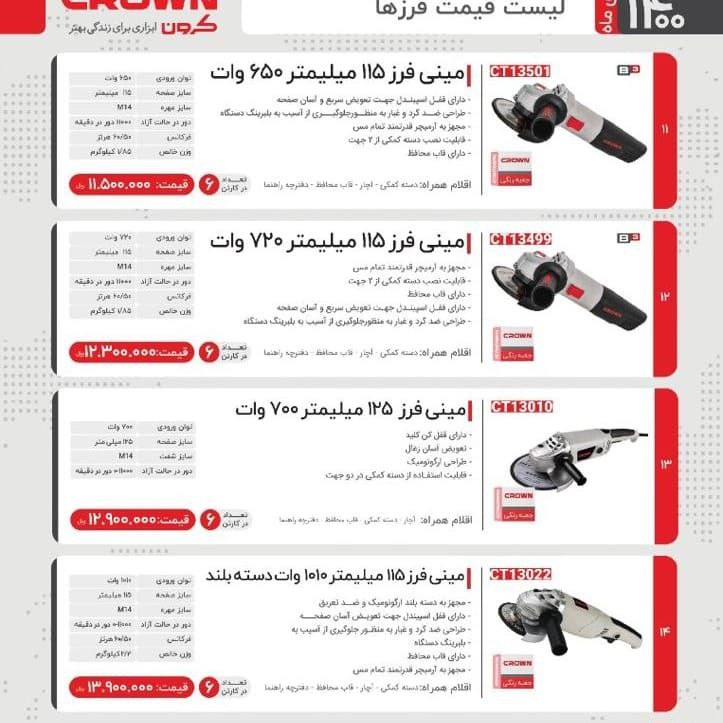 لیست قیمت محصولات کرونفروش محصولات