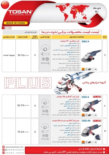 لیست قیمت دی ماه محصولات توسن