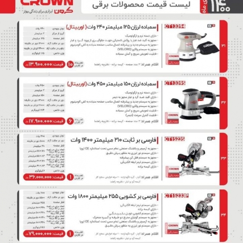 لیست قیمت محصولات کرون