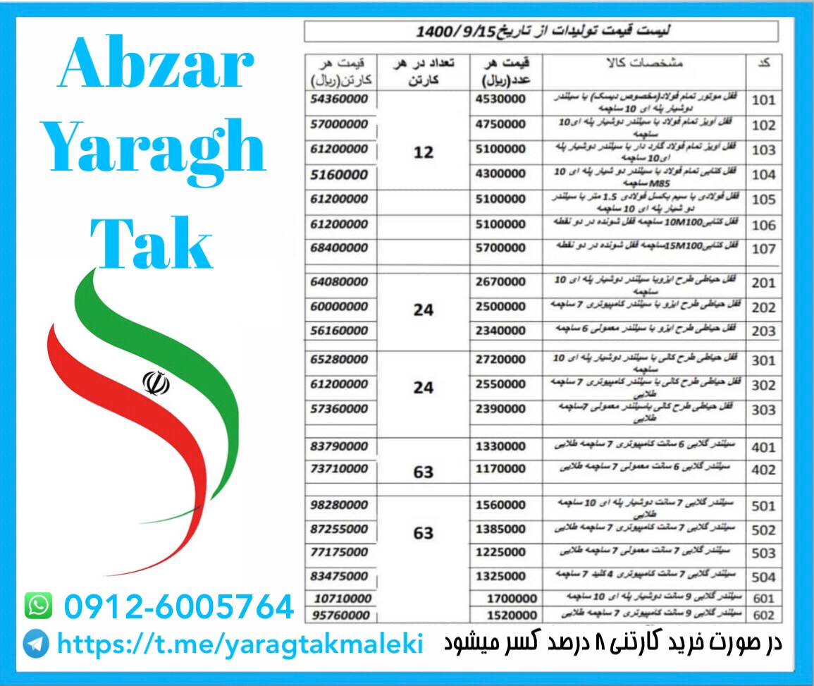 لیست قیمت تولیدات گروه صنعتی و مهند