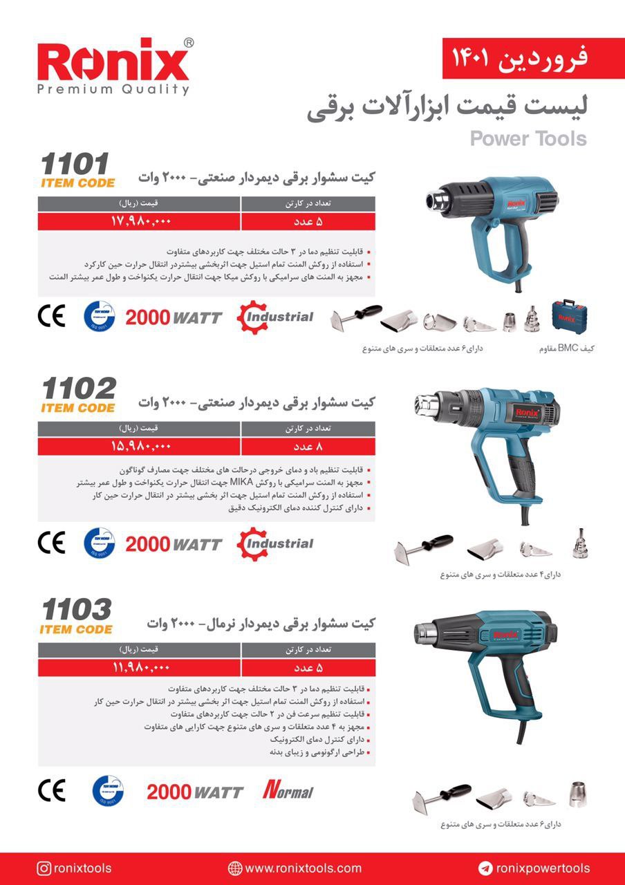 لیست قیمت سشوار های صنعتی رونیکس 