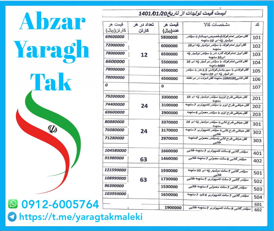 لیست قیمت تولیدات گروه صنعتی و مهند