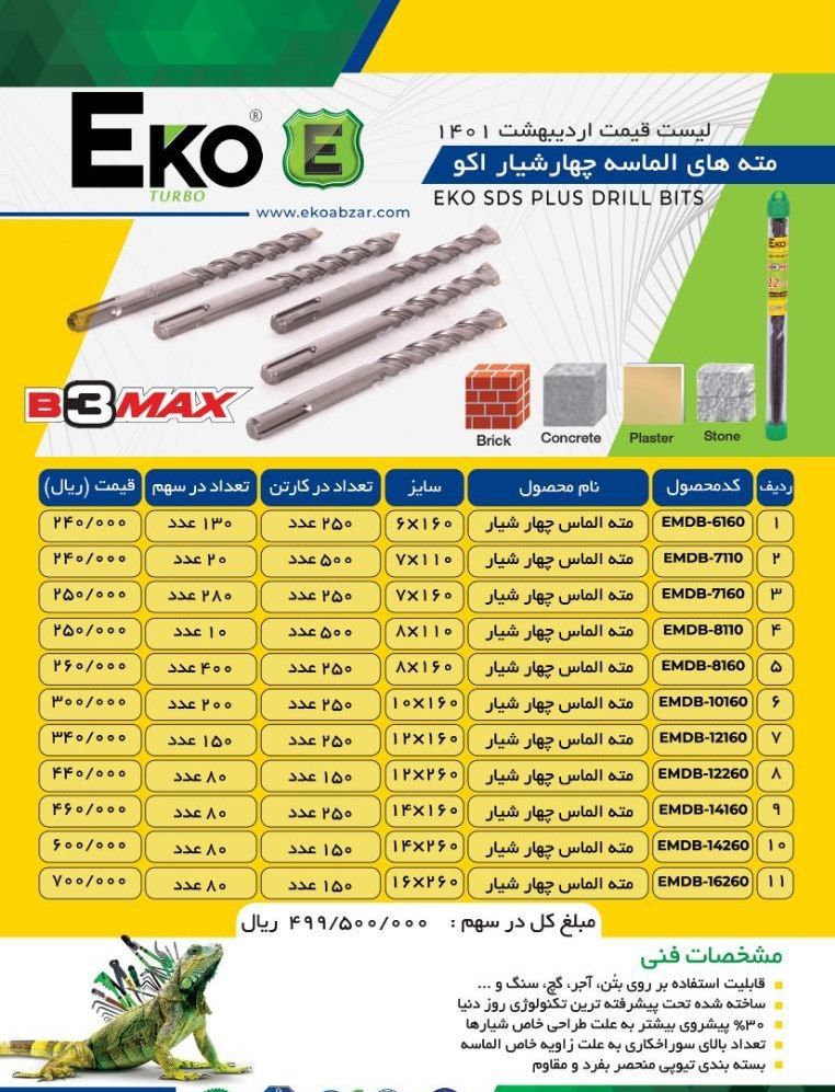 مته هتی الماسه چهار شیار اکو Eko 
