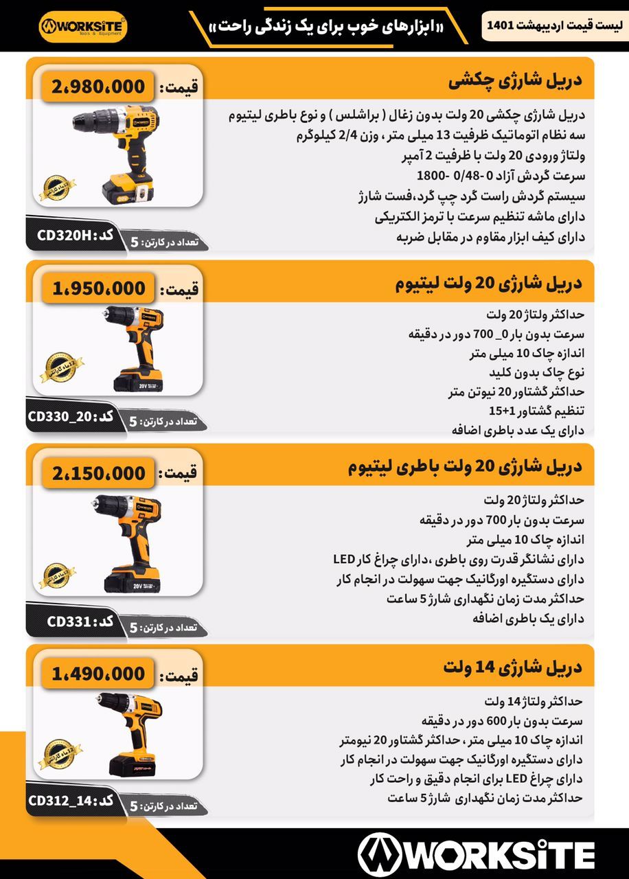 ابزاربرقی worksiteبادرصدتخفیفبرای 