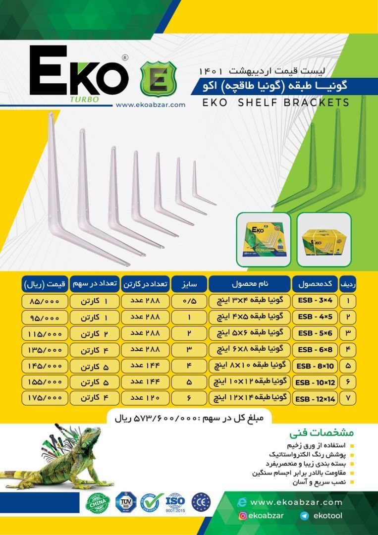  گونیا طاقچه اعلاء اکو توزیع سهمی