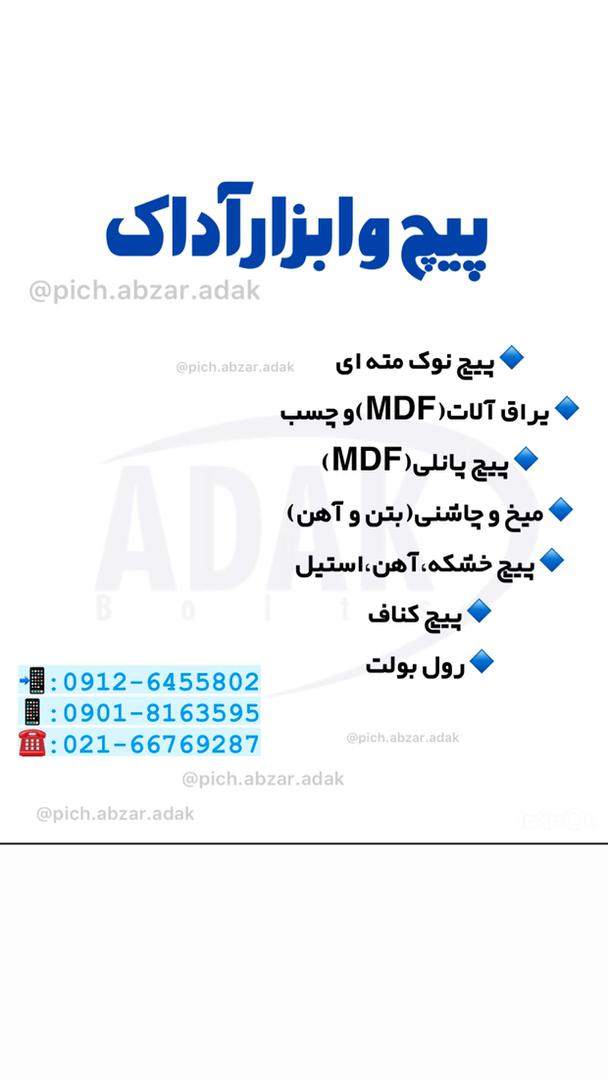 پخش کننده انواع پیچ و میخ و چاشنی