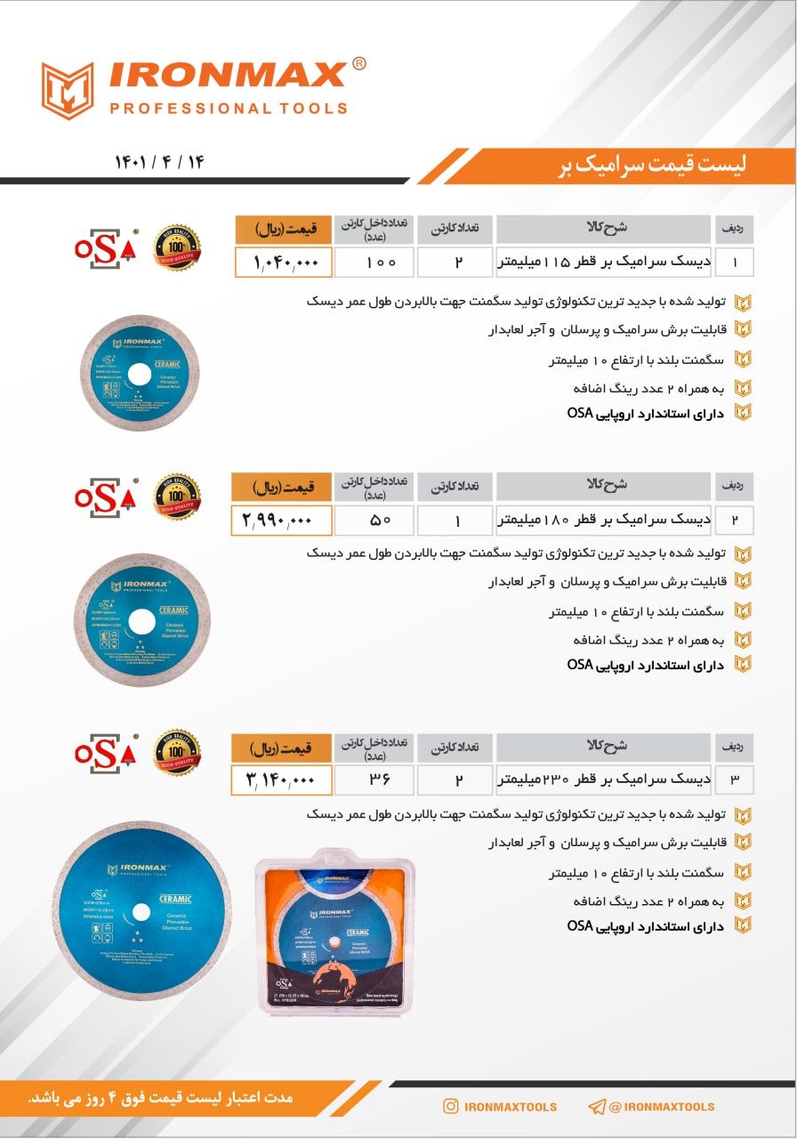 ابزار خنجریسرامیک برهای آیرونمکس0