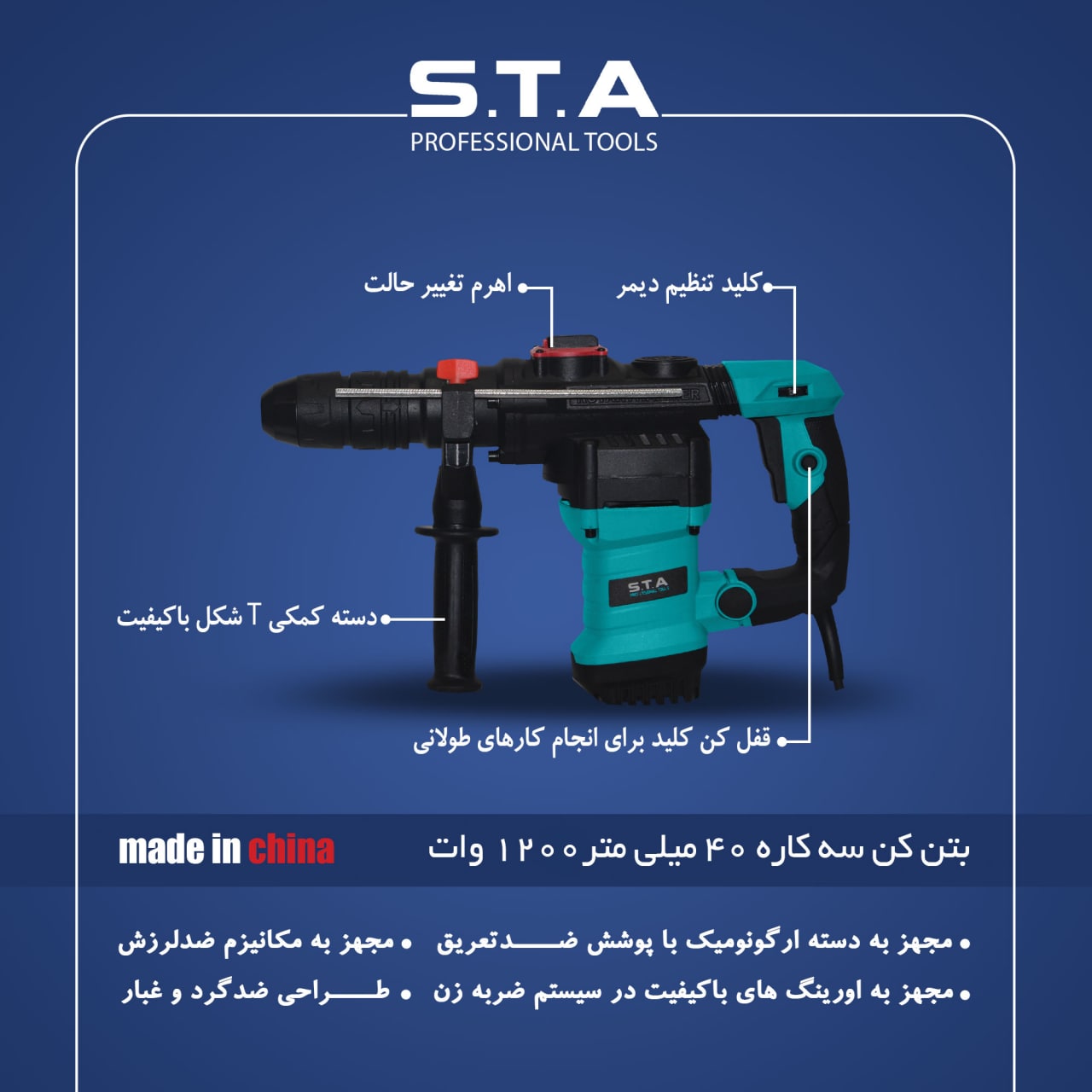بتن کن سه کاره ۴۰ میلی متر ۱۲۰۰ وات