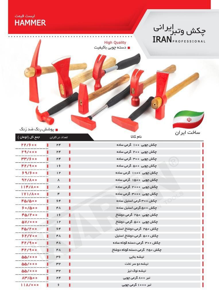 لیست جدید چکش و تبر و تیشه شماره 