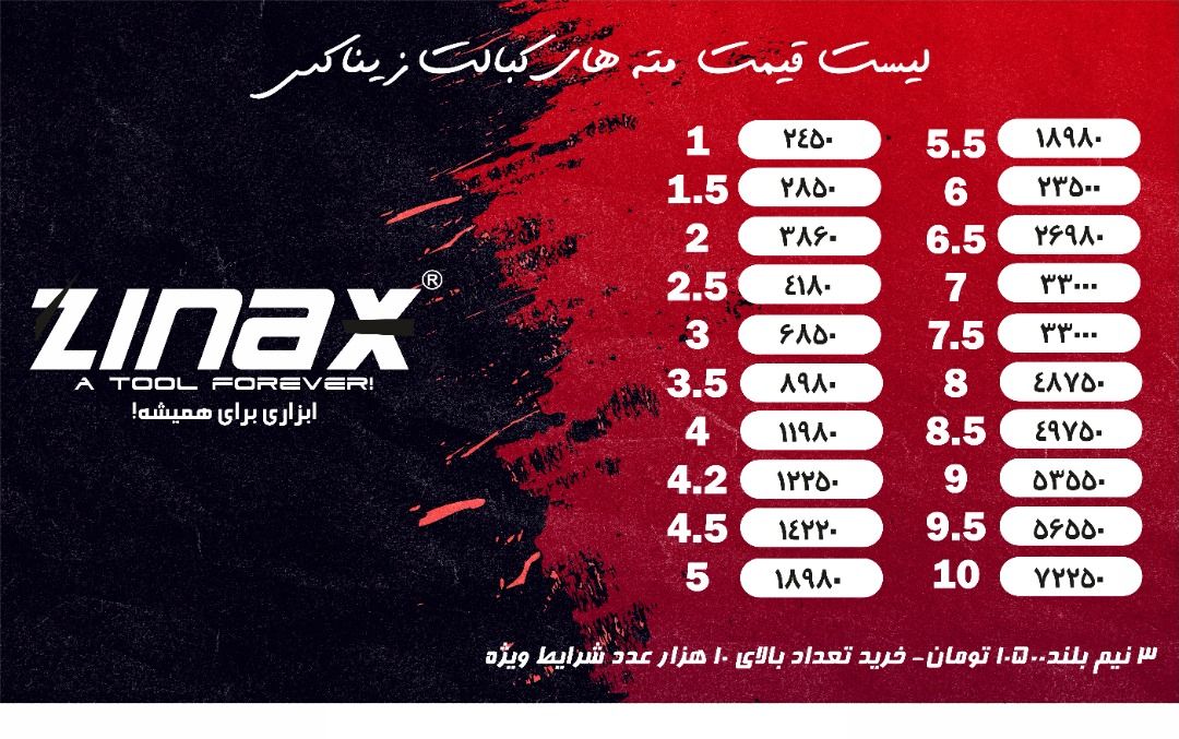 لیست قیمت مته های کبالت زیناکسzinax