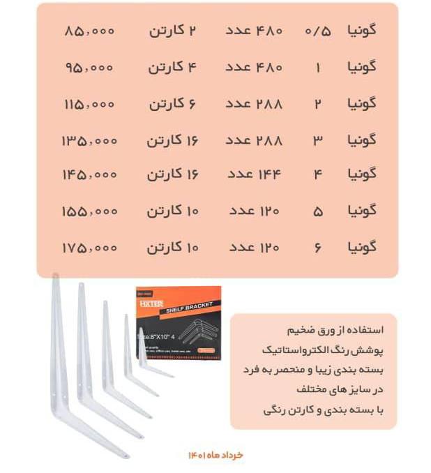 لیست قیمت گونیا طاقچهارسال همه رو