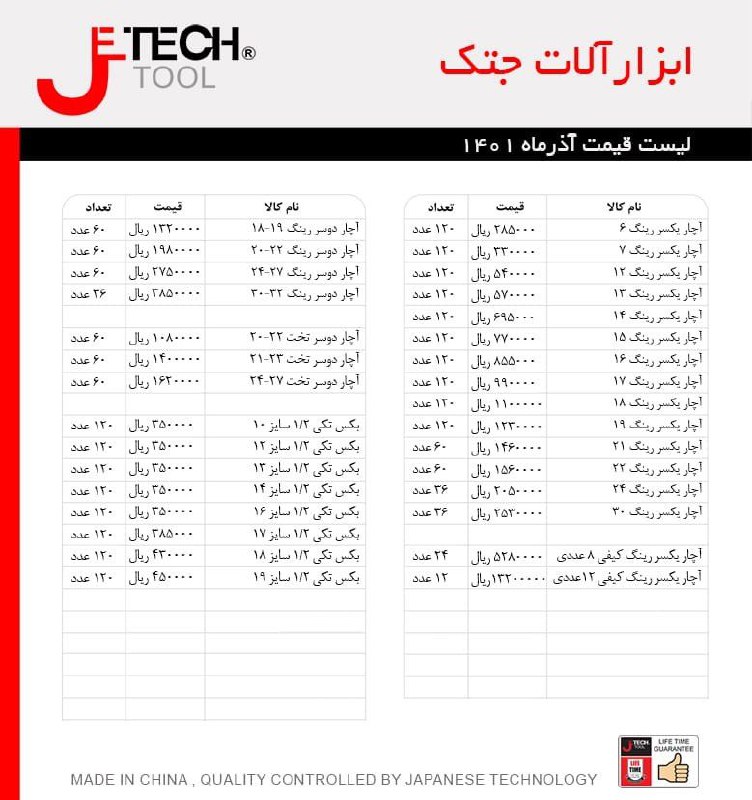 لیست قیمت جدید محصولات جتکJetech 