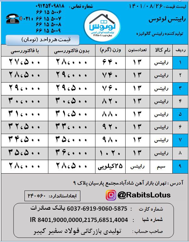رابیتس لوتوستولیدکننده انواع رابیت
