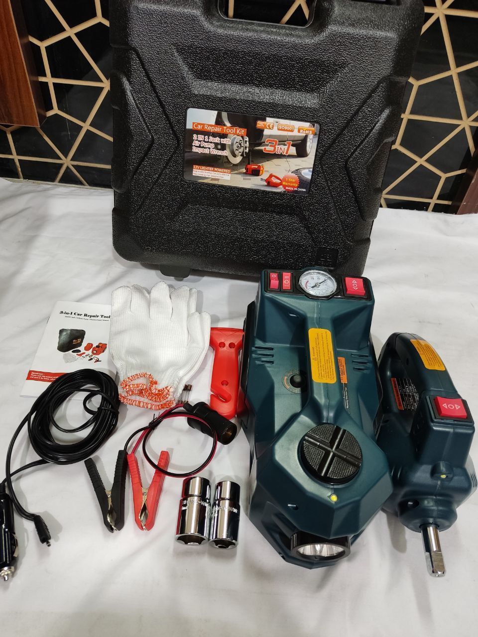 ست جک و پمپ فندکی ماشین باس با تبد