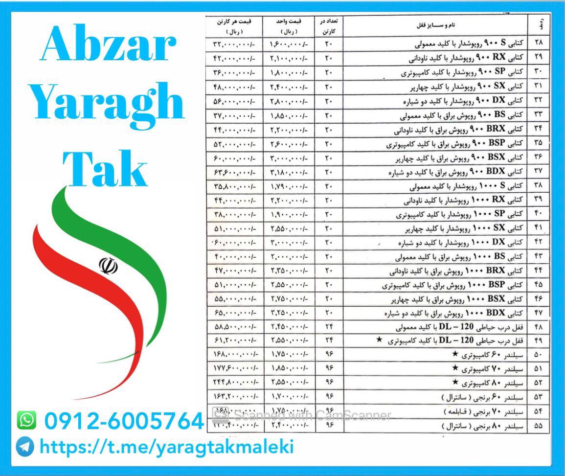 لیست محصولات گروه صنعتی پارس قفل 