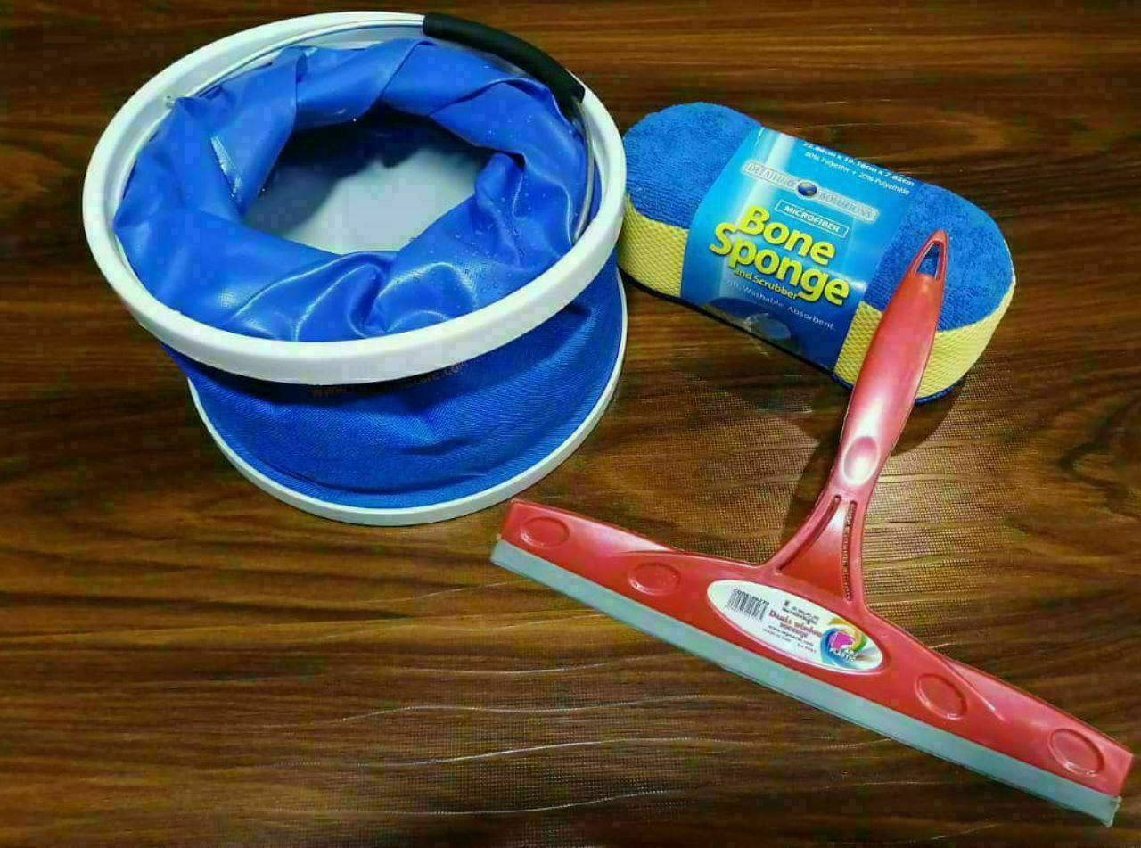 ست نظافت سطل تاشو و اسفنج و شیشه پ