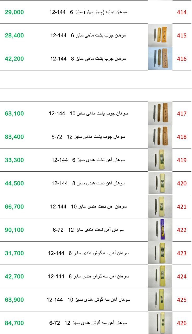 لیست قیمت انواع سوهان آهن و چوب️ض